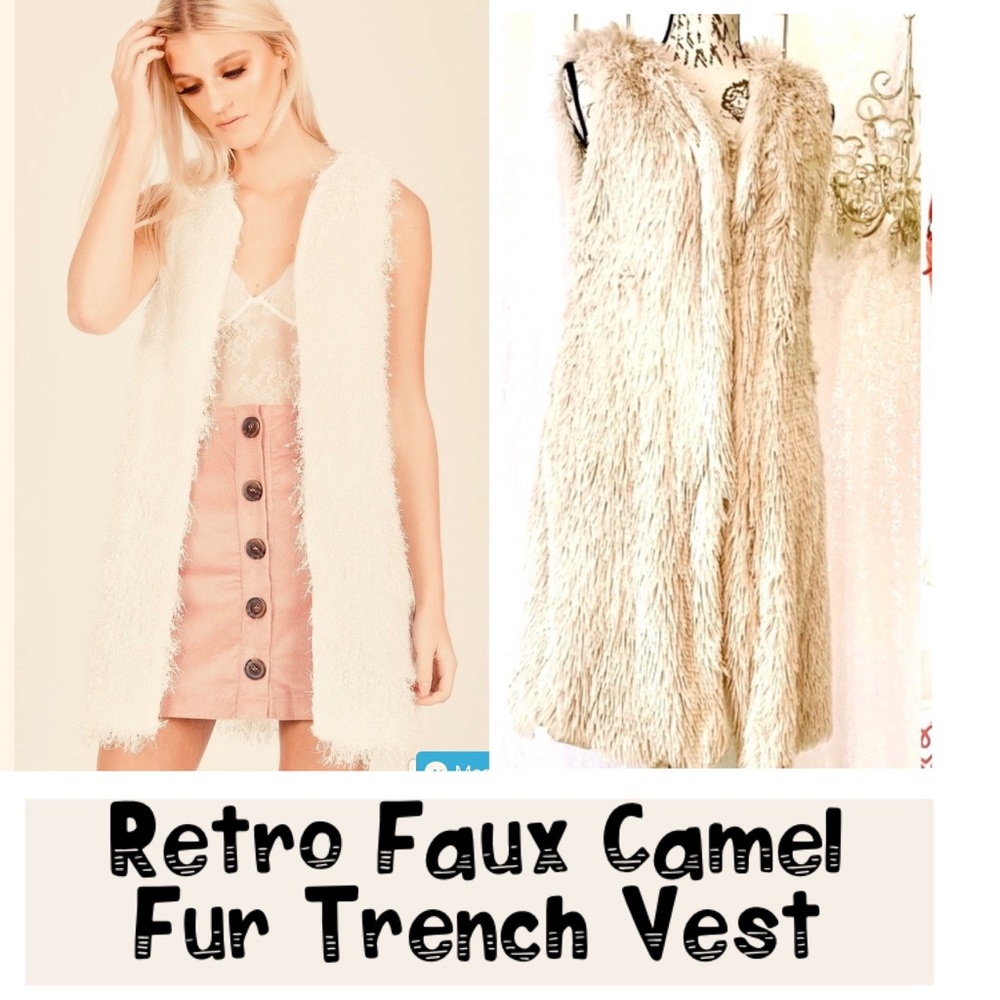 NWOT Faux Camel Fur Trench Vest Jacket